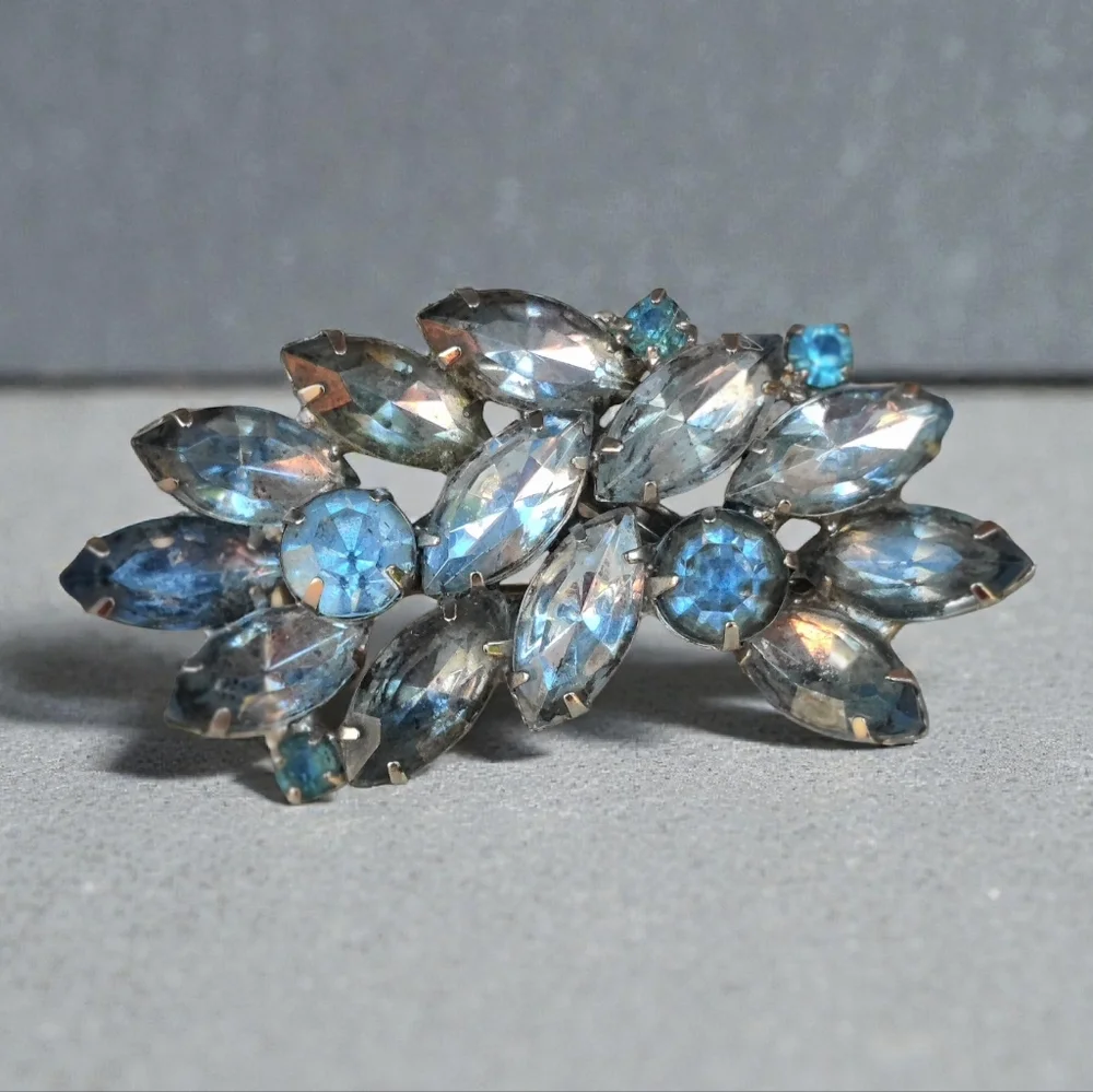 Vintage Blue Rhinestone Brooch - Picture 1 of 7
